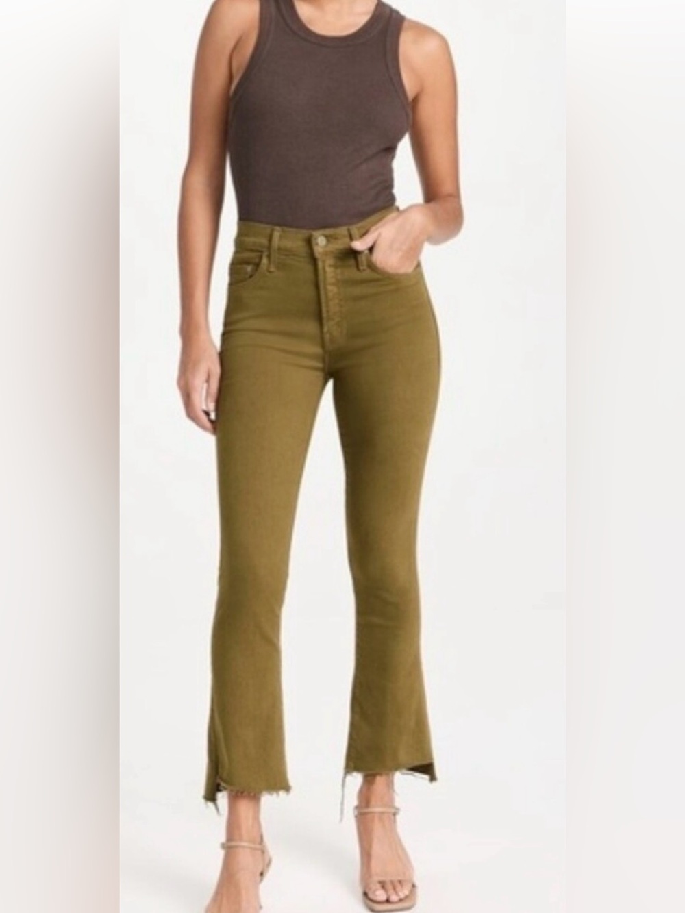 MOTHER The Insider Crop Step Fray Olive